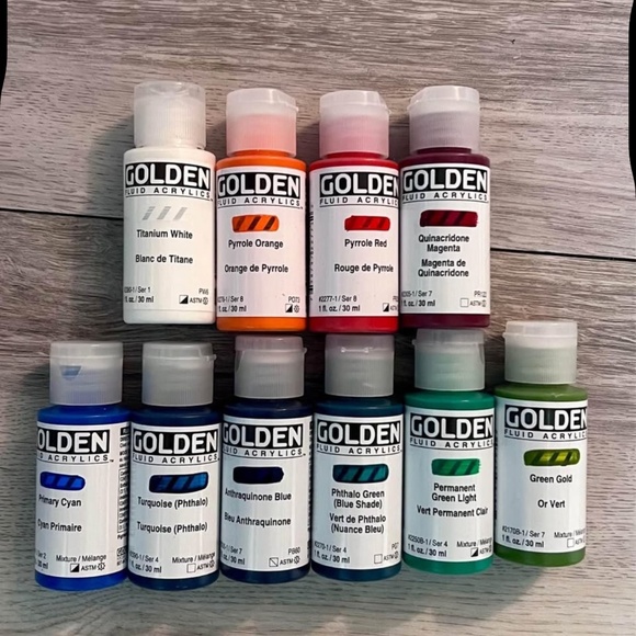 Lot Of 10 Golden Fluid Acrylic Paints, 1 oz each. All new, no repeats. - Picture 1 of 6